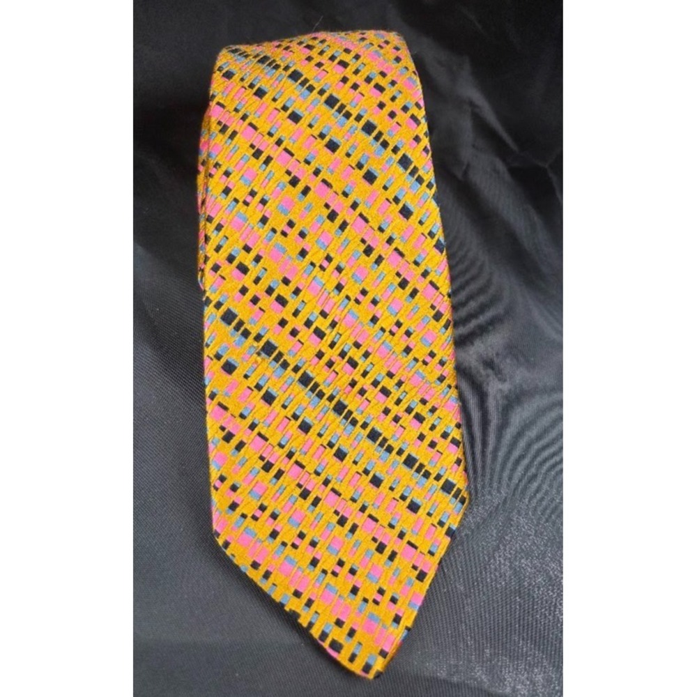 Men's Necktie Vintage Yellow Gold Pink Geometric Speckled Design Polyester